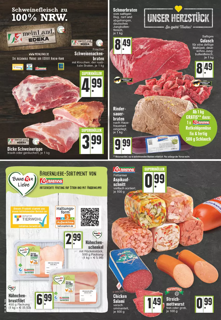 Aktueller Prospekt E Center - Angebote der Woche - von 03.01 bis 08.01.2022 - strona 4 - produkty: braten, brustfilet, deka, eis, ente, filet, fleisch, henkel, jungbullen, LG, Mett, mettwurst, rotkohl, saft, sattel, schenkel, schlauch, schwein, schweine, schweinefleisch, schweinenacken, tee, Ti, uhr, wein, weine, wurst