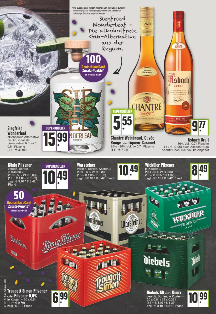 Aktueller Prospekt E Center - Angebote der Woche - von 03.01 bis 08.01.2022 - strona 8 - produkty: alkohol, angebot, aperitif, asbach uralt, caramel, deutschlandcard, diebels, ente, erde, flasche, gin, hugo, könig pilsener, liqueur, pils, pilsener, rouge, steiner, Ti, tonic, warsteiner, wein, WICK