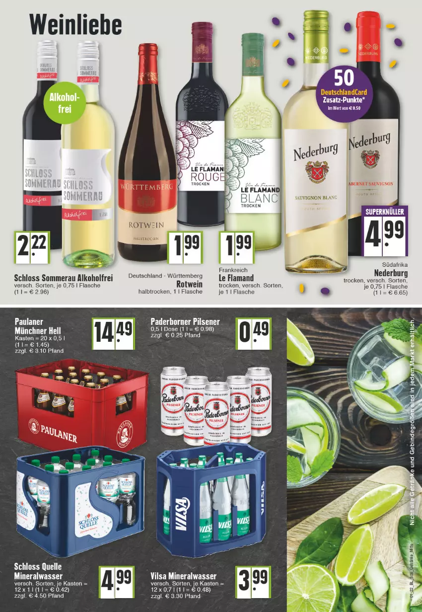 Aktueller Prospekt E Center - Angebote der Woche - von 03.01 bis 08.01.2022 - strona 9 - produkty: alkohol, Alwa, deutschlandcard, elle, flasche, mineralwasser, Paula, paulaner, rotwein, Ti, vilsa, wasser, wein