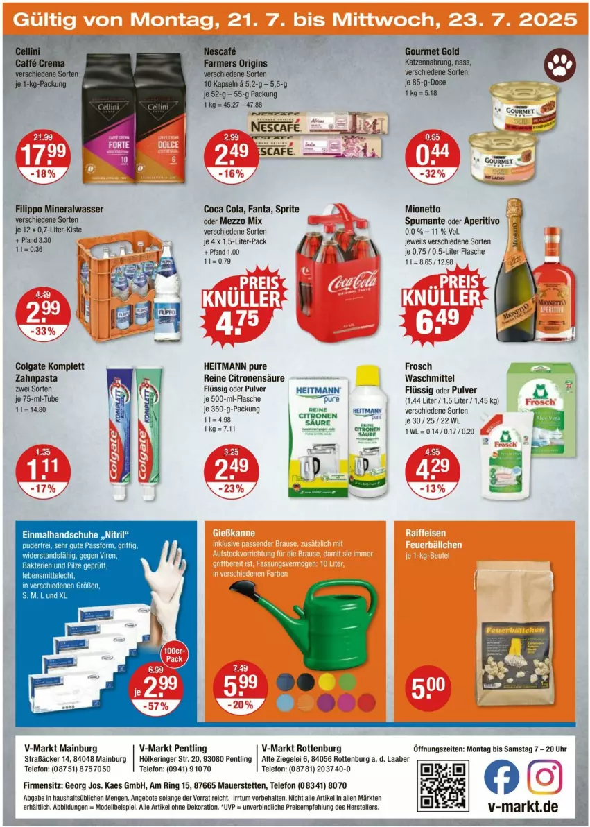 Aktueller Prospekt Vmarkt - Prospekte - von 17.07 bis 23.07.2025 - strona 24 - produkty: alle artikel ohne dekoration, Alwa, angebot, angebote, auer, cola, colgate, dekoration, dell, eis, elle, fanta, flasche, Frosch, gin, gourmet gold, handschuhe, heitmann, kaes, katzennahrung, LG, Mezzo Mix, mineralwasser, mionetto, Mode, nescafe, pasta, puma, reis, ring, schuhe, sprite, spumante, telefon, teller, Ti, uhr, waschmittel, wasser, zahnpasta
