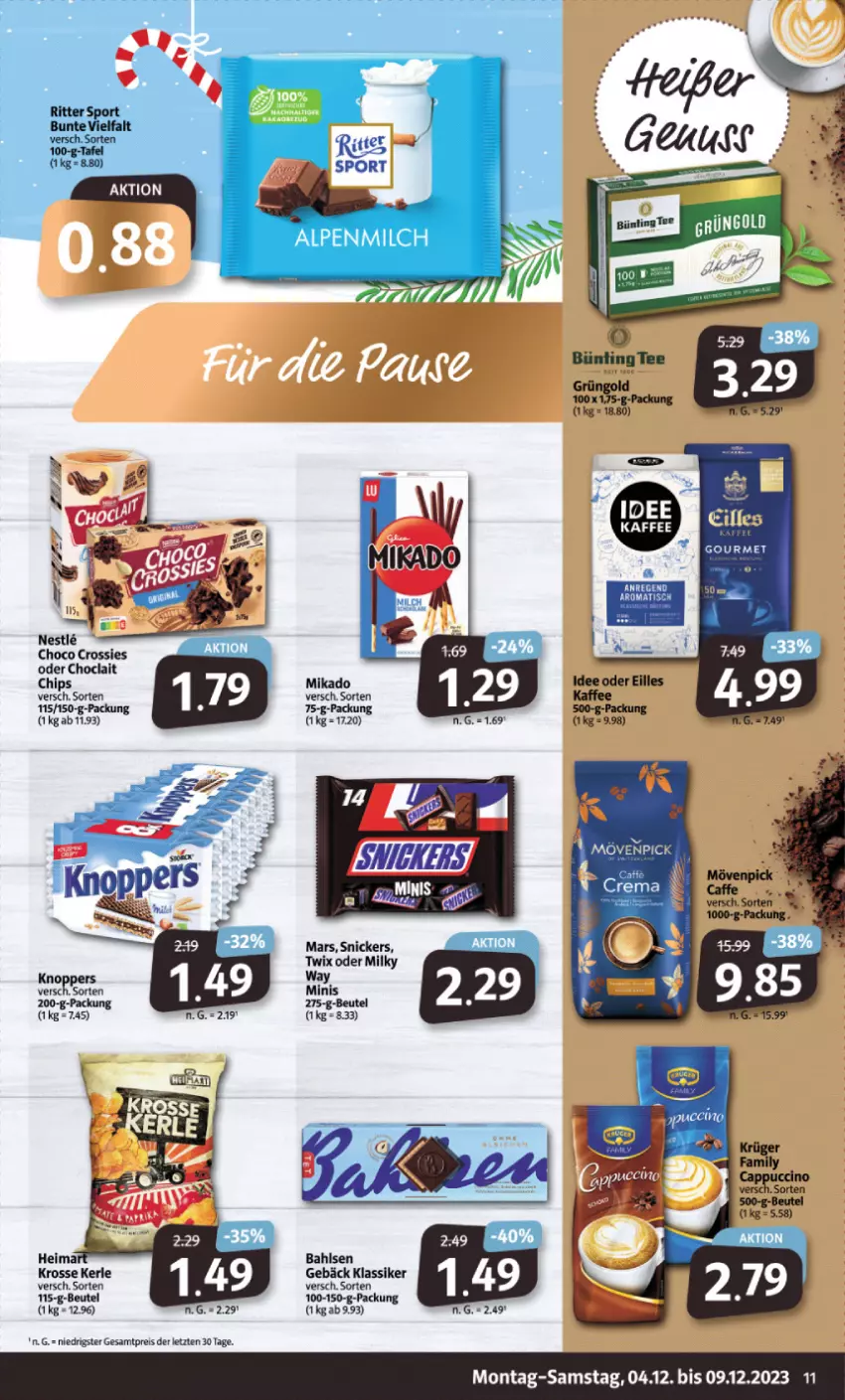 Aktueller Prospekt Markant - Prospekte - von 04.12 bis 09.12.2023 - strona 11 - produkty: bahlsen, beutel, bünting tee, chips, choclait chips, choco crossies, crossies, eis, mars, mikado, milky way, reis, snickers, tee, Ti, twix, ZTE