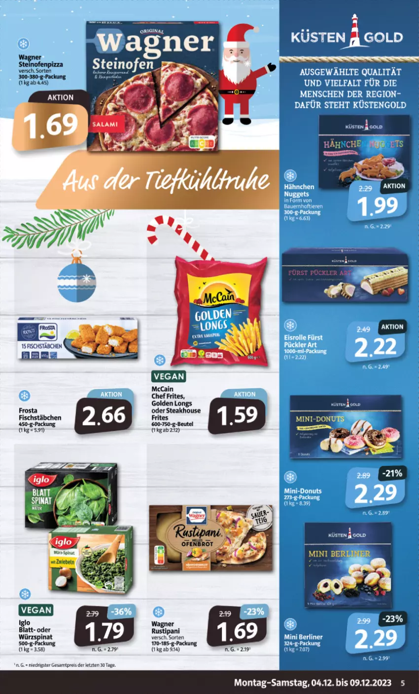 Aktueller Prospekt Markant - Prospekte - von 04.12 bis 09.12.2023 - strona 5 - produkty: beutel, eis, fisch, fischstäbchen, frosta, gin, Golden Longs, iglo, mccain, reis, rustipani, spinat, steak, Ti, wagner, ZTE