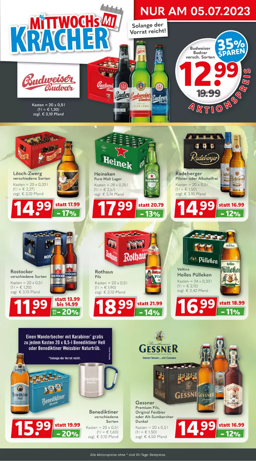 Aktueller Prospekt Getraenkeland - von 26.06 bis 08.07.2023 - strona 3 - produkty: aktionspreis, alkohol, Benediktiner, Berger, bestpreis, bestpreise, bier, budweiser, eis, elle, Gessner, gin, heineken, natur, pils, pilsner, premium pils, radeberger, radeberger pilsner, reis, Rostocker, Ti, veltins, weissbier