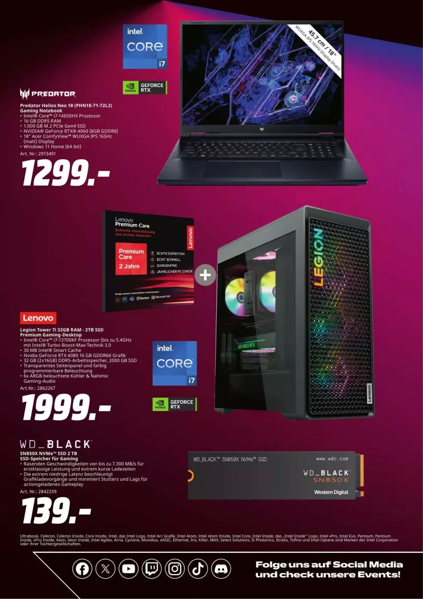 Aktueller Prospekt Media Markt - Prospekte - von 05.09 bis 19.09.2024 - strona 7 - produkty: celeron, eier, eis, ente, geforce, Intel, lack, Leuchte, LG, nvidia, nvidia geforce, rasen, Ria, rtx, ssd, Ti, tonic, torte