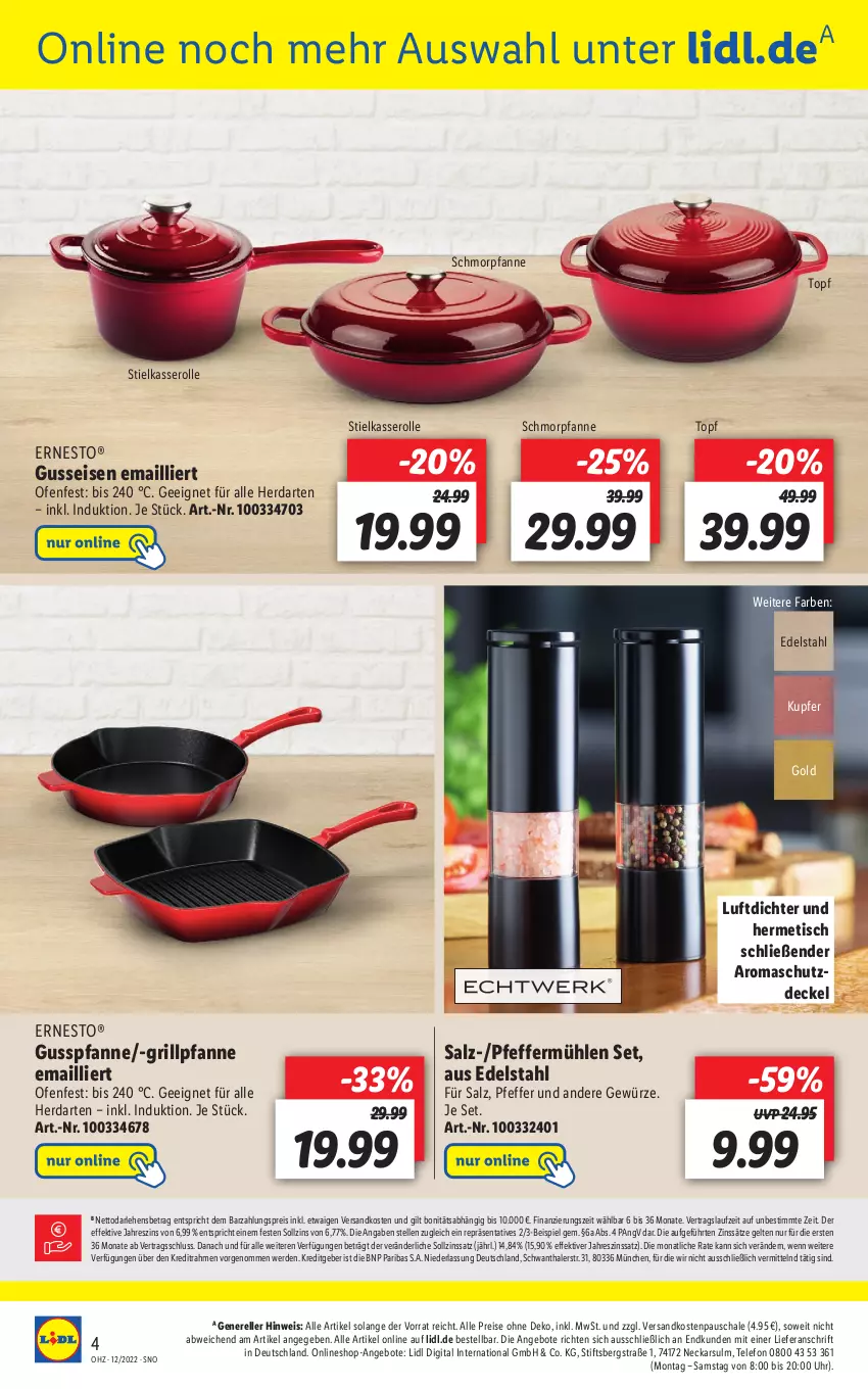 Aktueller Prospekt Lidl - Aktuelle Onlineshop-Highlights - von 21.03 bis 27.03.2022 - strona 4 - produkty: angebot, angebote, decke, Deckel, edelstahl, eis, elle, erde, ernesto, gewürz, grill, Grillpfanne, herdarten, ndk, Ofen, pfanne, pfeffer, Pfeffermühle, reis, rel, salz, Schal, Schale, schmorpfanne, stielkasserolle, telefon, Ti, tisch, topf, uhr