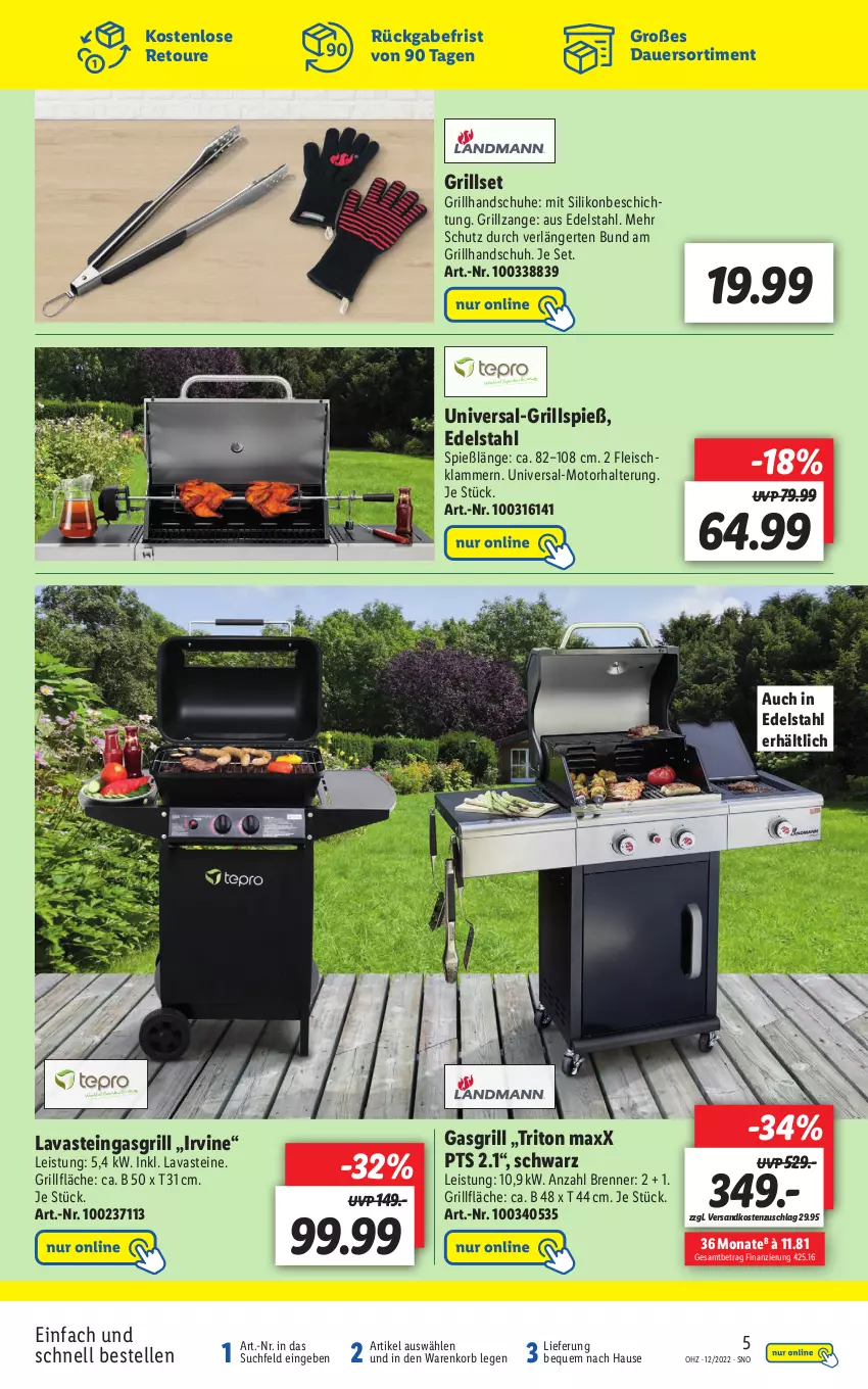 Aktueller Prospekt Lidl - Aktuelle Onlineshop-Highlights - von 21.03 bis 27.03.2022 - strona 5 - produkty: auer, edelstahl, eis, elle, fleisch, gasgrill, grill, grillfläche, Grillhandschuhe, grillzange, handschuhe, Klammern, korb, lamm, ndk, schuhe, Ti