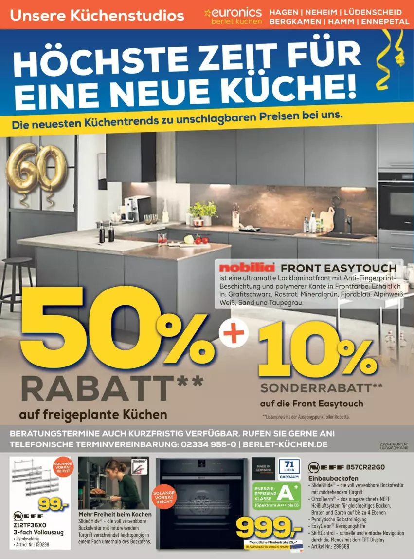 Aktueller Prospekt Euronics - Prospekte - von 01.06 bis 07.06.2024 - strona 8 - produkty: backofen, Bau, braten, einbaubackofen, eis, elle, küche, Küchen, lack, Lacklaminat, laminat, LG, nero, Ofen, rama, Reinigung, reis, Ti, tisch, Yo