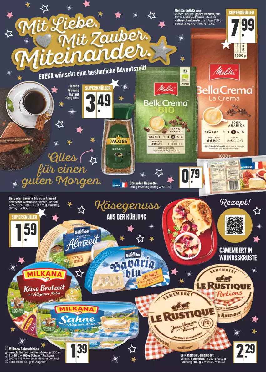 Aktueller Prospekt E Center - Angebote der Woche - von 13.12 bis 18.12.2021 - strona 10 - produkty: auto, bavaria blu, bergader, beutel, bohne, bohnen, camembert, deutscher weichkäse, gin, kaffee, kaffeevollautomat, kaffeevollautomaten, Käse, Le Rustique, mac, milka, milkana, nuss, Ria, Schal, Schale, Ti, tomate, tomaten, vollautomaten, walnuss, weichkäse