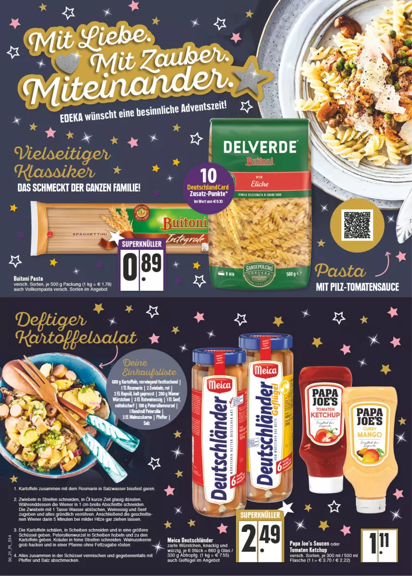 Aktueller Prospekt E Center - Angebote der Woche - von 13.12 bis 18.12.2021 - strona 14 - produkty: angebot, Brei, elle, essig, flasche, Geflügel, kartoffel, kartoffeln, ketchup, kräuter, meica, nuss, petersilie, pfanne, reifen, rosmarin, rotwein, salz, schüssel, senf, tasse, tee, Ti, tomate, tomaten, tomaten ketchup, walnuss, walnusskerne, wasser, wein, weine, wiener, würstchen, zwiebel, zwiebeln