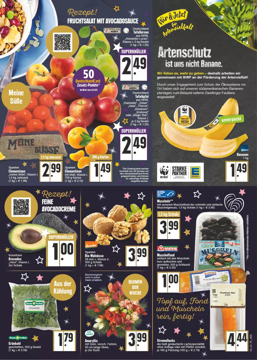 Aktueller Prospekt E Center - Angebote der Woche - von 13.12 bis 18.12.2021 - strona 3 - produkty: avocado, avocados, banane, bananen, beutel, bio, clementinen, creme, eis, erde, frucht, lachs, Muscheln, pfeffer, salat, sauce, Schal, Schale, schlauch, schnitten, Spezi, tafeläpfel, tee, Ti, Tiere