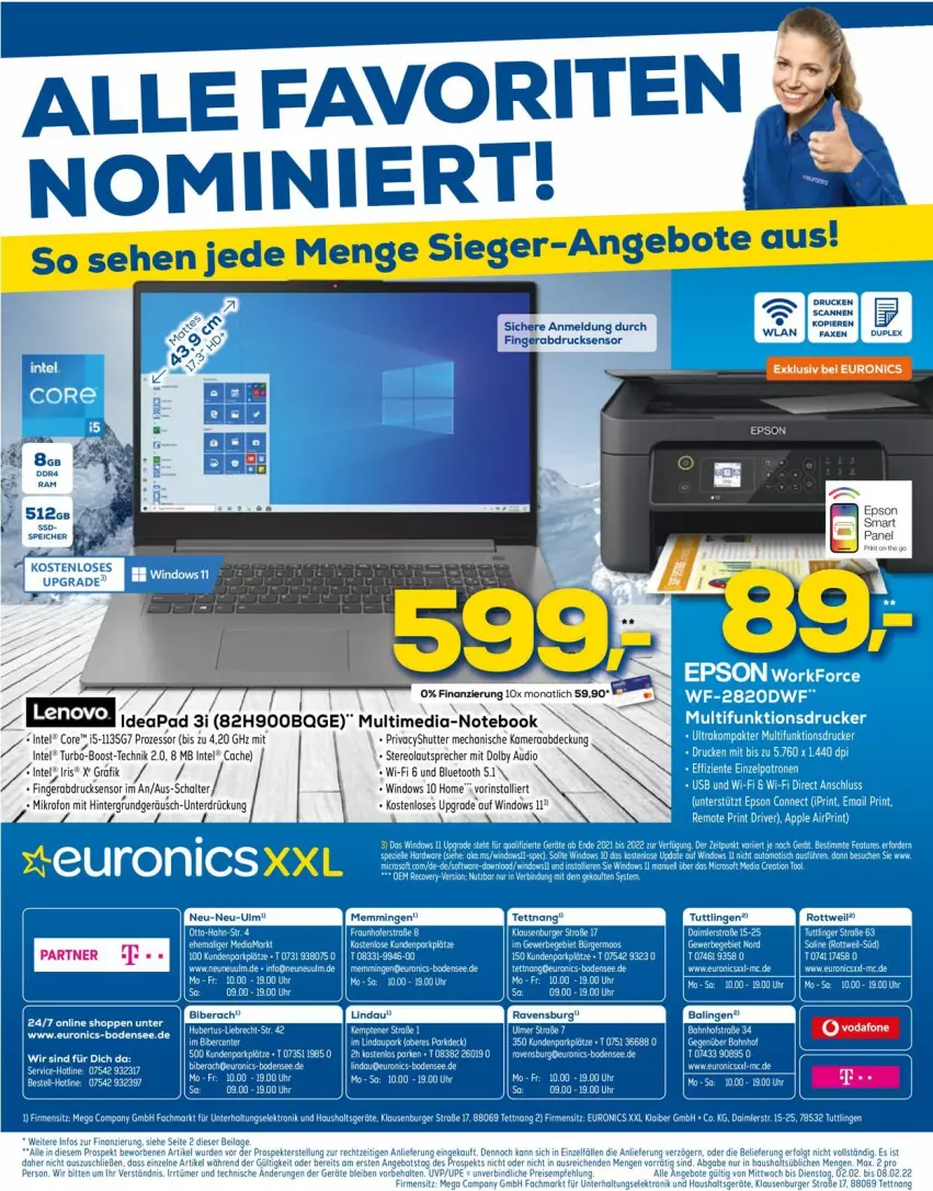 Aktueller Prospekt Euronics - Prospekte - von 02.02 bis 09.02.2022 - strona 16 - produkty: angebot, angebote, Apple, bett, burger, daim, drucker, Elektro, ente, epson, euronics xxl, fingerabdrucksensor, Haushaltsgeräte, ilag, Intel, lautsprecher, multifunktionsdrucker, notebook, Schal, spee, Ti, uhr, usb, vodafone