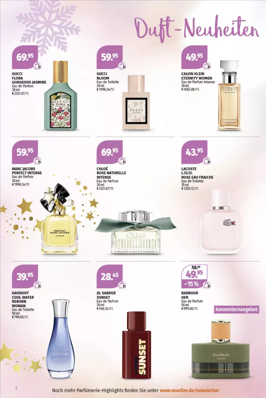 Aktueller Prospekt Mueller - Parfümerie Angebote - von 12.12 bis 31.12.2022 - strona 2 - produkty: angebot, calvin klein, chloe, davidoff, Eau de parfum, eau de toilette, elle, jacobs, Lacoste, natur, parfum, rel