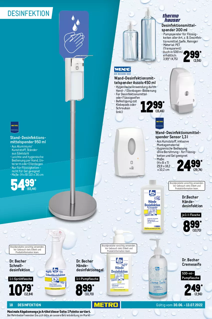 Aktueller Prospekt Metro - Waschen Spezial - von 01.01 bis 31.12.2022 - strona 18 - produkty: auto, Bad, Becher, biff, bio, Bref, bürste, creme, cremeseife, decke, Deckel, Desinfektion, Dr.Becher, edelstahl, eis, elle, flasche, flüssigseife, Palette, reiniger, reis, Ria, ring, schrauben, Seife, sprühflasche, teller, Ti, wc frisch, wc-reiniger, wc-sitz