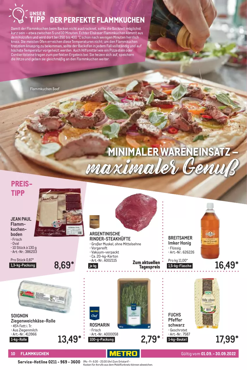 Aktueller Prospekt Metro - Lieferservice Aktuell - von 01.09 bis 30.09.2022 - strona 10 - produkty: aust, backofen, beef, beko, beutel, Brei, eis, elle, erde, flammkuchen, flasche, Holz, honig, Käse, kuchen, lamm, milch, Ofen, pfeffer, pizza, reis, rind, rinder, rosmarin, steak, steakhüfte, Ti, uhr, weichkäse