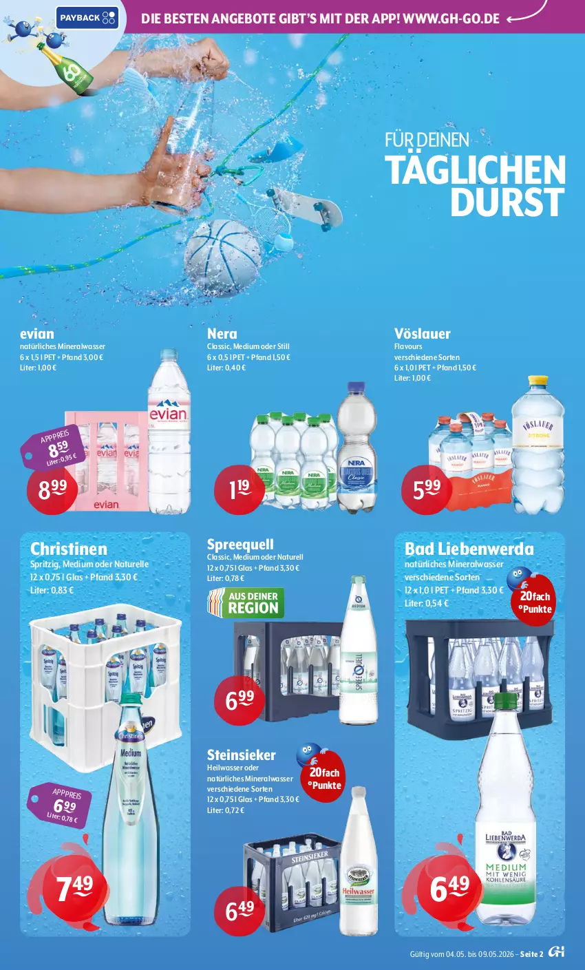 Aktueller Prospekt Getraenke Hoffmann - Prospekte - von 04.05 bis 09.05.2026 - strona 2 - produkty: Alwa, angebot, angebote, auer, Bad, Bad Liebenwerda, eis, elle, mineralwasser, natur, natürliches mineralwasser, rel, Spreequell, Steinsieker, Ti, vöslauer, wasser