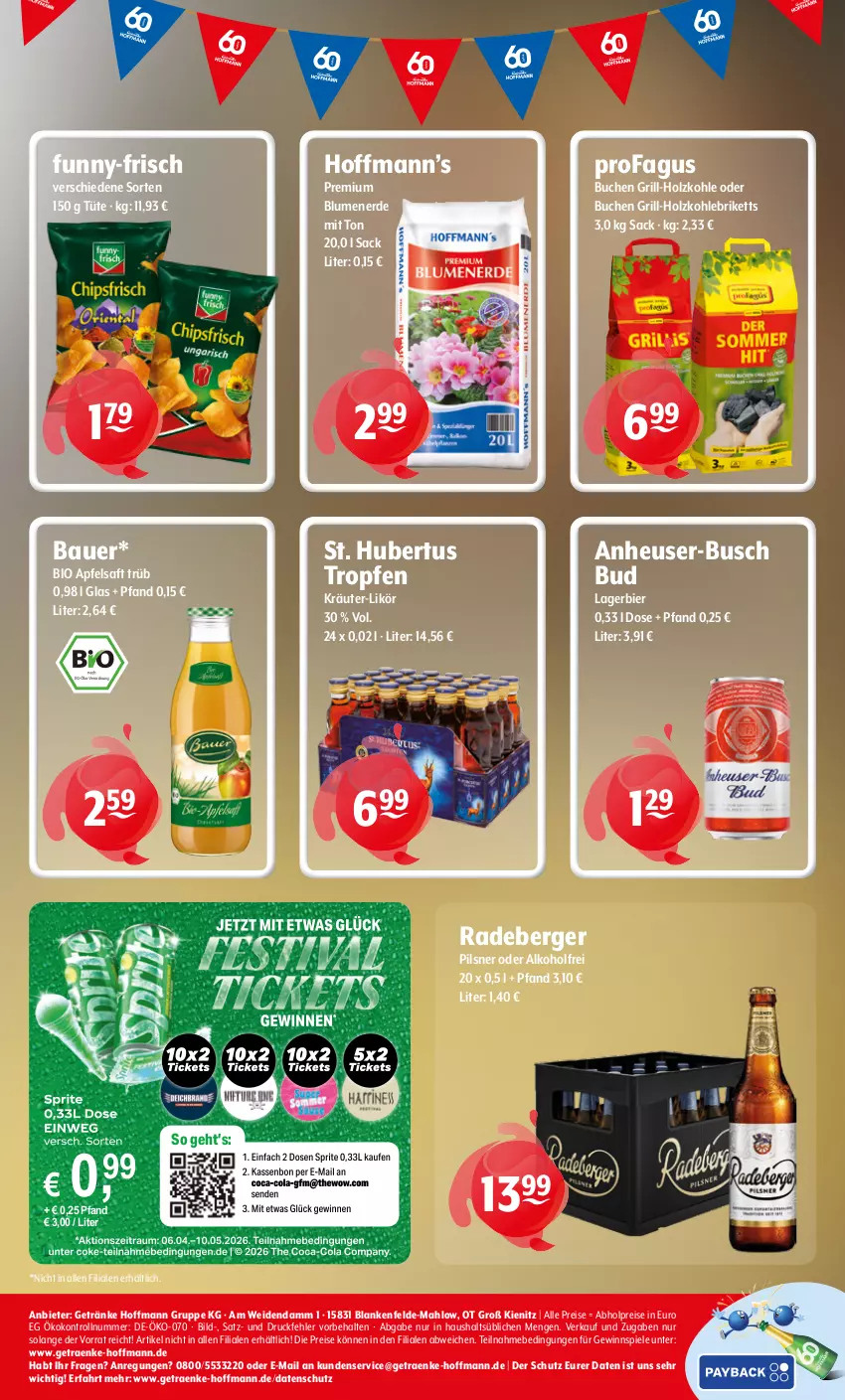 Aktueller Prospekt Getraenke Hoffmann - Prospekte - von 04.05 bis 09.05.2026 - strona 8 - produkty: abholpreise, alkohol, apfel, apfelsaft, auer, Bau, Bauer, Berger, bier, bio, blume, blumen, blumenerde, briketts, buch, eis, erde, funny-frisch, getränk, getränke, gewinnspiel, grill, grill-holzkohle, Heu, Holz, holzkohle, kräuter, Lagerbier, likör, pils, pilsner, profagus, radeberger, radeberger pilsner, reis, sac, saft, Spiele, Ti, Tüte