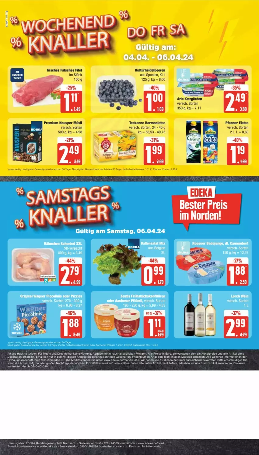 Aktueller Prospekt Edeka - Prospekte - von 01.04 bis 06.04.2024 - strona 4 - produkty: abholpreise, alle artikel ohne dekoration, angebot, angebote, arla, beere, beeren, bio, blume, blumen, deka, dekoration, eis, eistee, Elan, Falsches Filet, filet, heidelbeere, heidelbeeren, müsli, pfanne, Pfanner, reis, tee, teekanne, telefon, Ti, trolli