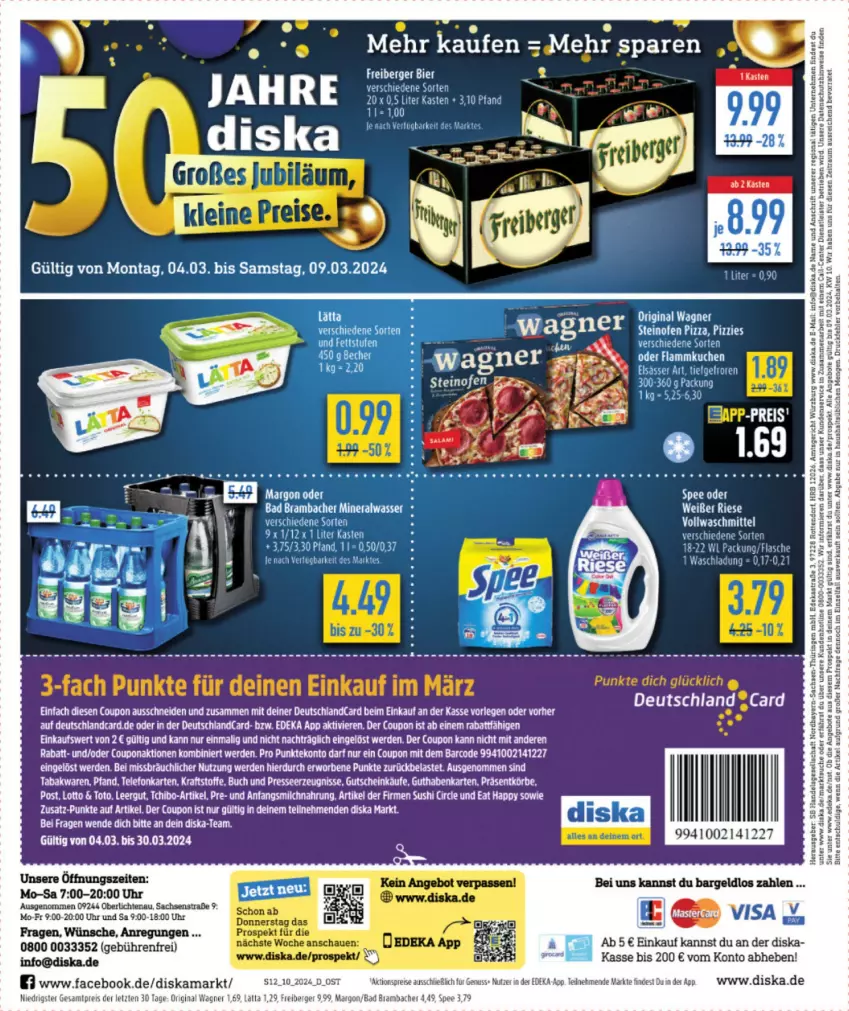 Aktueller Prospekt Diska - von 04.03 bis 09.03.2024 - strona 12 - produkty: aktionspreis, Alwa, angebot, angebote, Astra, Bad, Berger, bier, coupon, deka, deutschlandcard, eis, elsässer art, ente, erde, flasche, Freiberger, gin, guthabenkarte, gutschein, lätta, mineralwasser, nuss, Ofen, original wagner, pizza, reis, ring, Roller, sac, spee, steinofen, steinofen pizza, tee, Ti, uhr, vollwaschmittel, wagner, waschmittel, wasser, ZTE