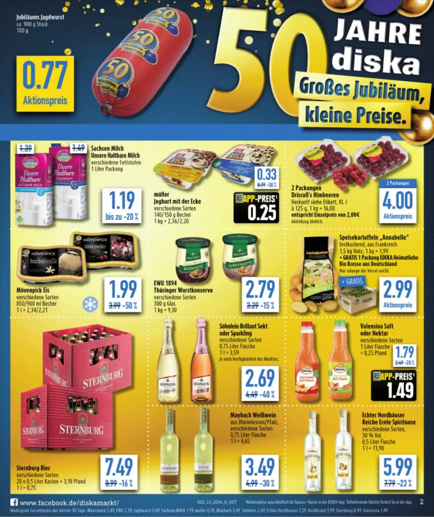 Aktueller Prospekt Diska - von 04.03 bis 09.03.2024 - strona 2 - produkty: Becher, deka, haltbare milch, jagdwurst, joghur, joghurt, joghurt mit der ecke, Jubiläums, milch, nordbrand, Ti, valensina, wurst