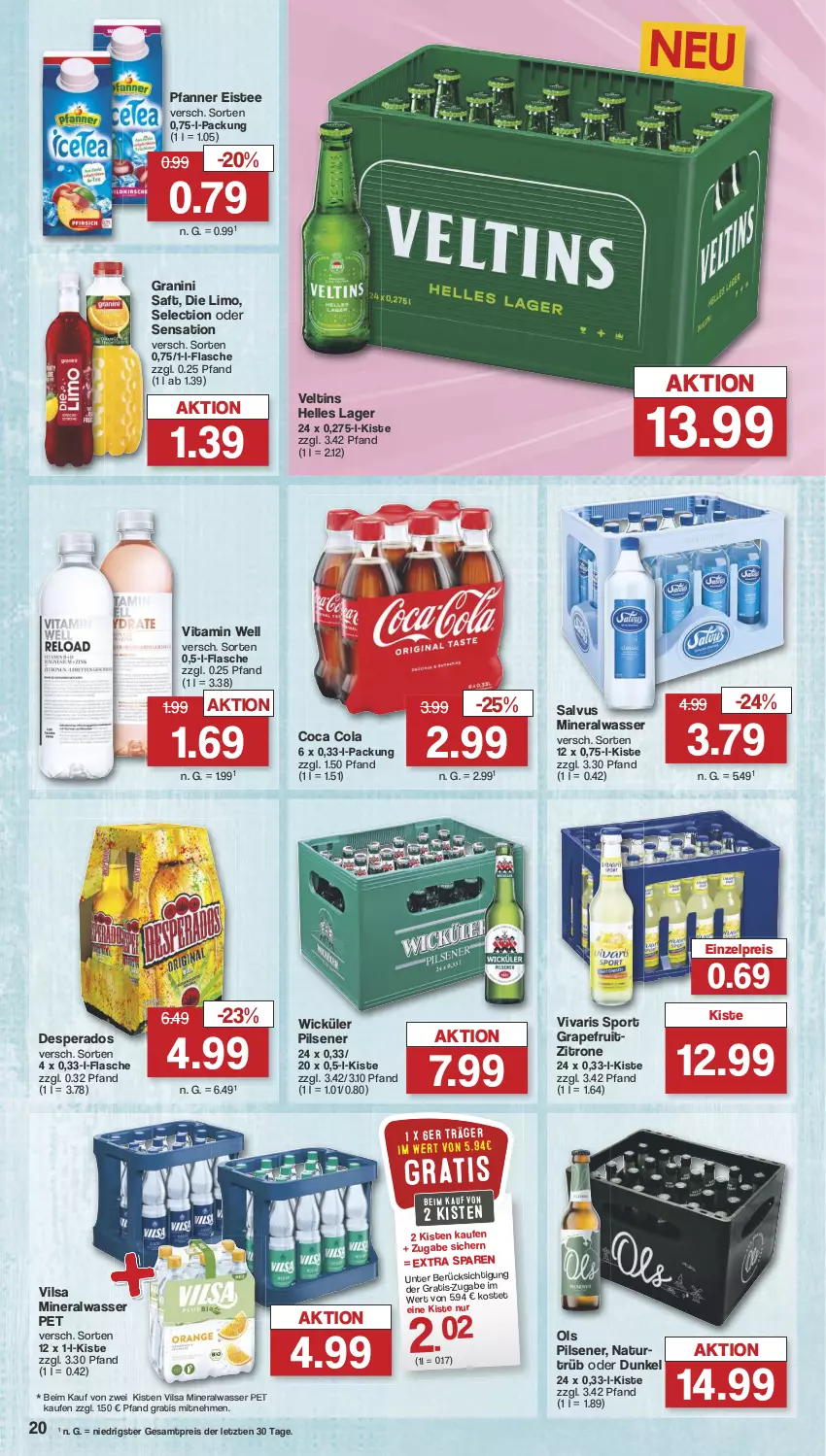 Aktueller Prospekt Famila - Prospekte - von 22.07 bis 27.07.2024 - strona 20 - produkty: Alwa, cola, desperados, eis, eistee, elle, flasche, granini, grapefruit, limo, mineralwasser, natur, pfanne, Pfanner, pils, pilsener, reis, saft, Sport, tee, Ti, veltins, vilsa, vita, Vivaris, wasser, WICK, zitrone, ZTE