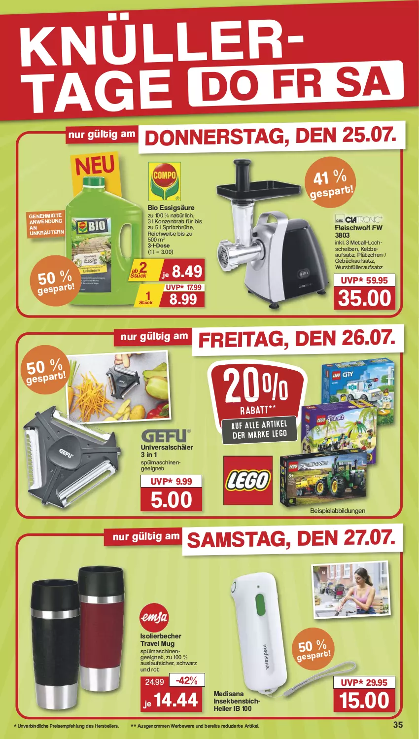 Aktueller Prospekt Famila - Prospekte - von 22.07 bis 27.07.2024 - strona 35 - produkty: Becher, beispielabbildung, bio, Brühe, decke, eis, elle, essig, fleisch, grill, isana, isolierbecher, kräuter, kräutern, Lätzche, medisana, mikrowelle, reis, sana, sekt, spülmaschinen, teller, Ti, travel mug, wurst