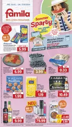 Gazetka promocyjna Famila - Prospekte - Gazetka - ważna od 27.07 do 27.07.2024 - strona 1 - produkty: angebot, angebote, Becher, beere, beeren, beutel, birkel, briketts, decke, Deckel, eis, elle, flasche, gewürz, glasflasche, grill, grillbriketts, heidelbeere, heidelbeeren, jever, joghur, joghurt, joghurt mit der ecke, kraft, krombache, krombacher, krombacher pils, Leuchte, leuchten, Müller, Nackensteak, nudel, nudeln, piccolinis, pils, rama, ramazzott, ramazzotti, reis, Rückensteak, Schal, Schale, schinken, Schinkensteak, schwein, steak, teller, Ti, wagner, wasser, wassersprudler, wein, Weste, Wild, zott, ZTE