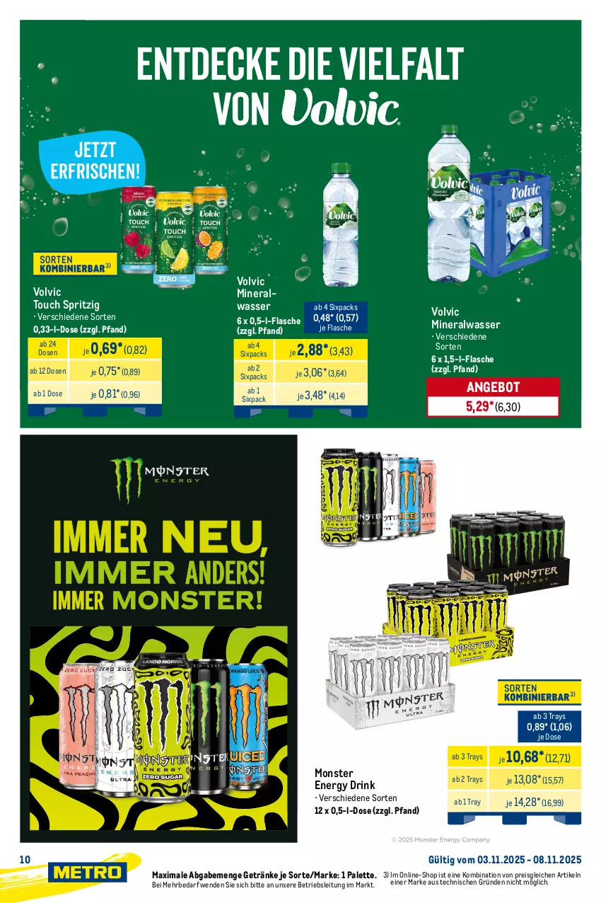 Aktueller Prospekt Metro - Starke Marken - von 03.11 bis 08.11.2025 - strona 10 - produkty: Alwa, angebot, coca-cola, cola, drink, eis, energy drink, flasche, getränk, getränke, Metro, mineralwasser, monster, Monster Energy, Palette, reis, Ti, volvic, wasser