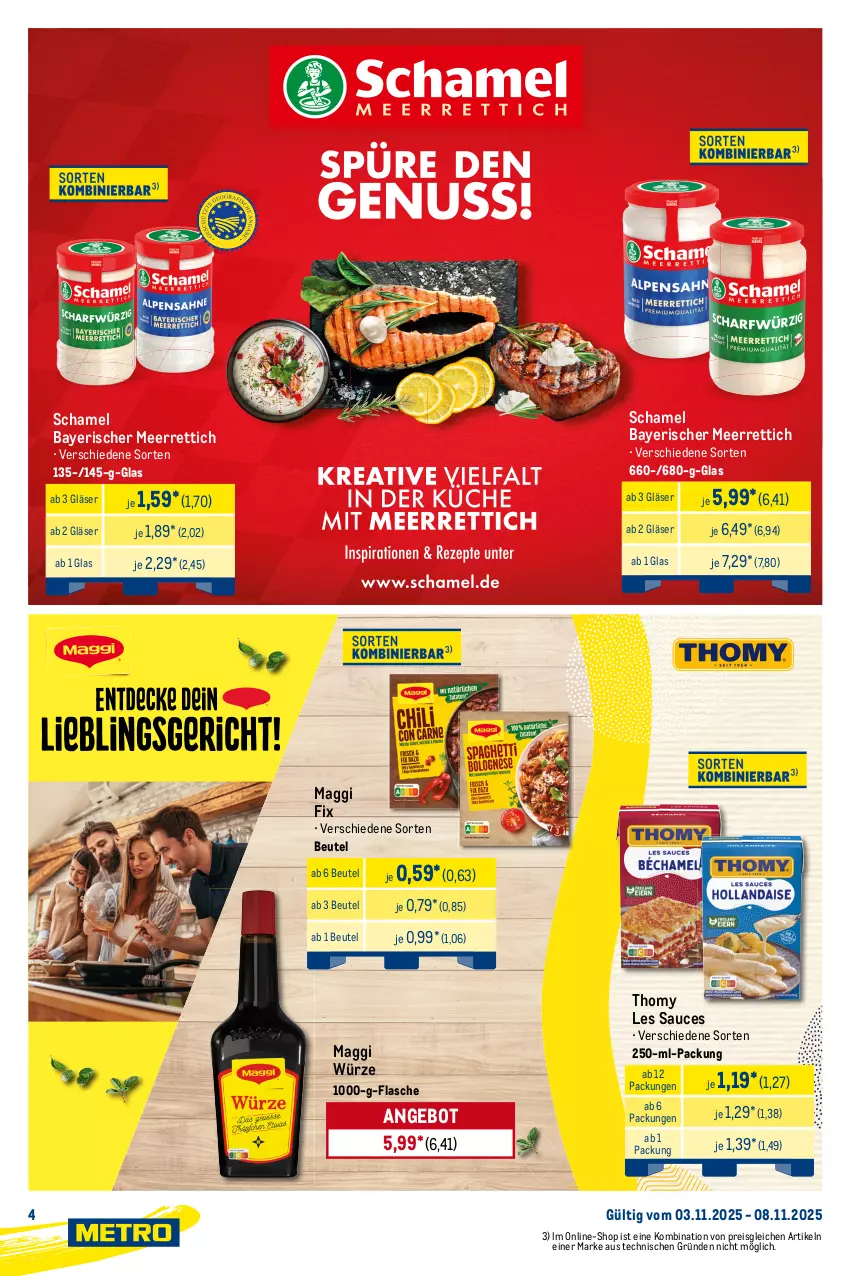 Aktueller Prospekt Metro - Starke Marken - von 03.11 bis 08.11.2025 - strona 4 - produkty: angebot, beutel, bohne, eintöpfe, eis, erasco, espresso, flasche, Gläser, lavazza, maggi, maggi fix, maggi würze, meerrettich, nespresso, reis, Rettich, sauce, schamel, thomy, thomy les sauces, Ti
