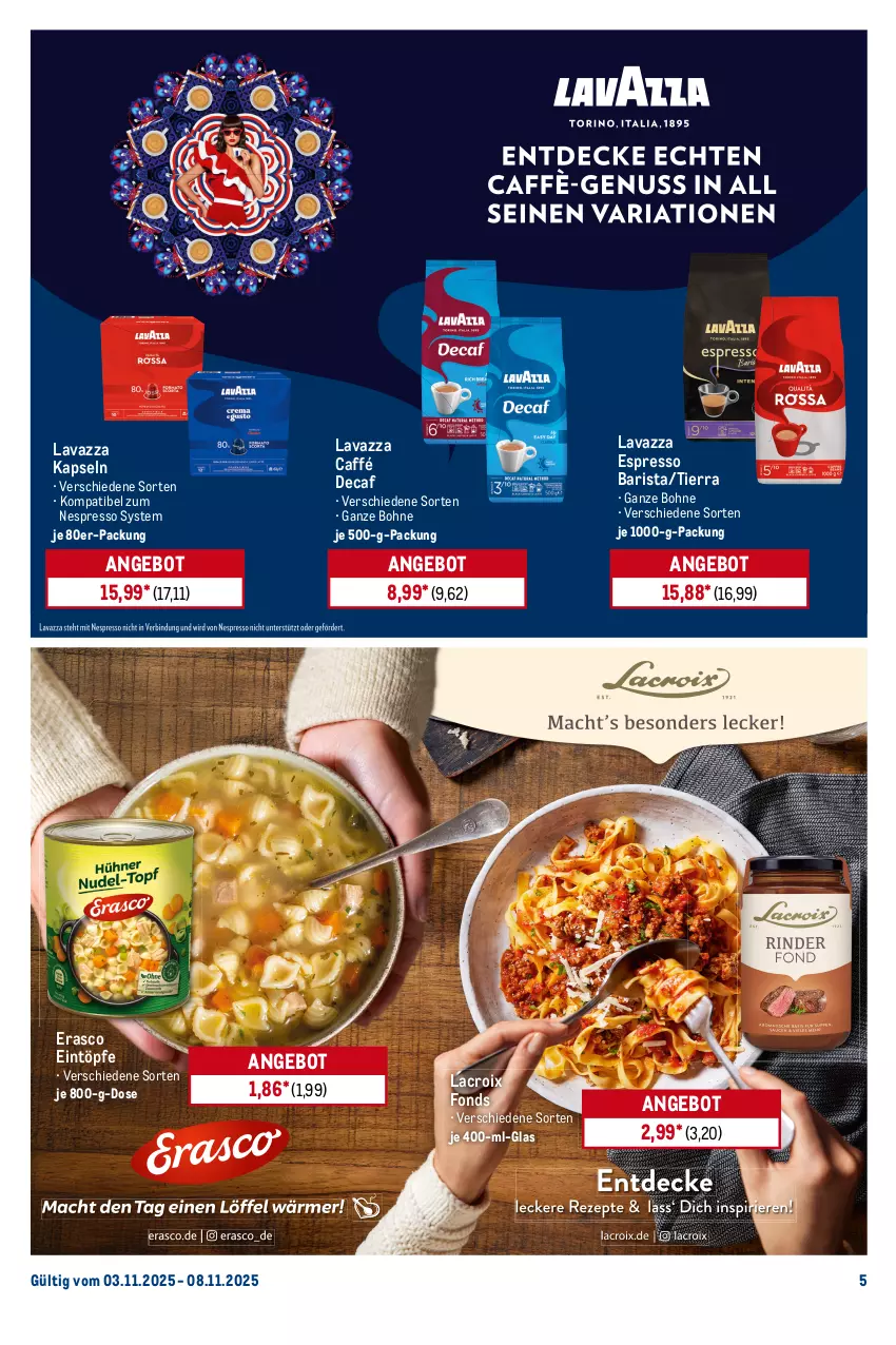 Aktueller Prospekt Metro - Starke Marken - von 03.11 bis 08.11.2025 - strona 5 - produkty: angebot, beutel, bohne, eintöpfe, eis, erasco, espresso, flasche, Gläser, lavazza, maggi, maggi fix, maggi würze, meerrettich, nespresso, reis, Rettich, sauce, schamel, thomy, thomy les sauces, Ti