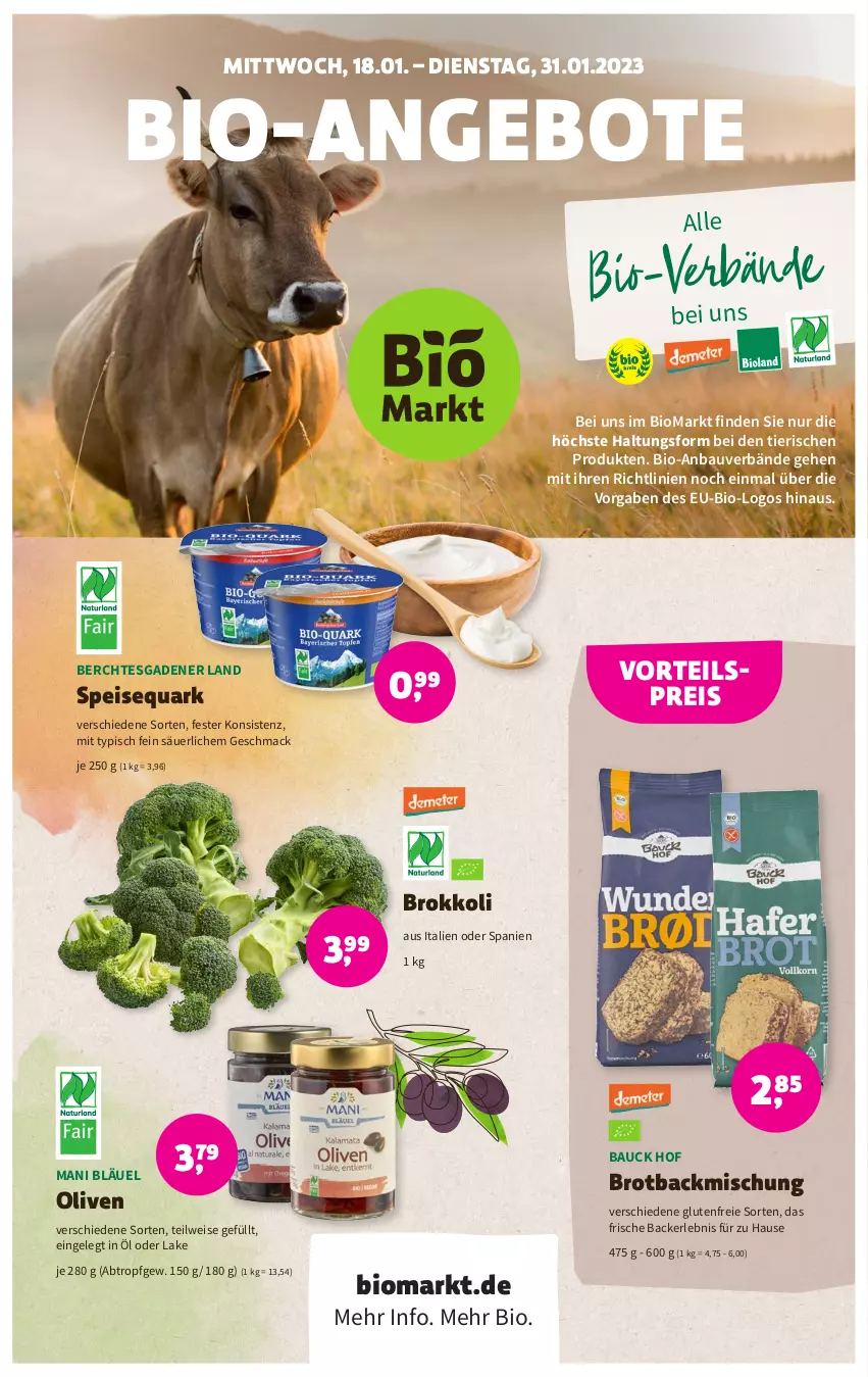 Aktueller Prospekt Denns Biomarkt - Prospekte - von 18.01 bis 31.01.2023 - strona 1 - produkty: angebot, angebote, backmischung, Bau, bio, brokkoli, brot, eis, mac, olive, oliven, quark, reis, speisequark, Ti, vorteilspreis