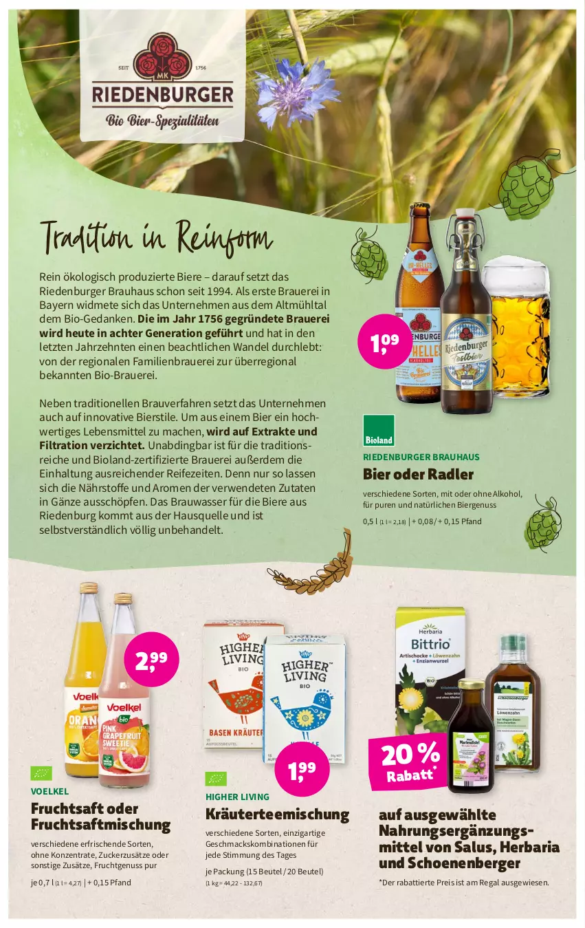 Aktueller Prospekt Denns Biomarkt - Prospekte - von 18.01 bis 31.01.2023 - strona 7 - produkty: alkohol, auer, Berger, beutel, bier, Biere, bio, bioland, burger, eis, elle, erde, frucht, fruchtsaft, Heu, kräuter, lebensmittel, mac, nuss, oder radler, ohne alkohol, radler, regal, reis, Ria, rwe, saft, Salus, tee, Ti, wasser, ZTE, zucker