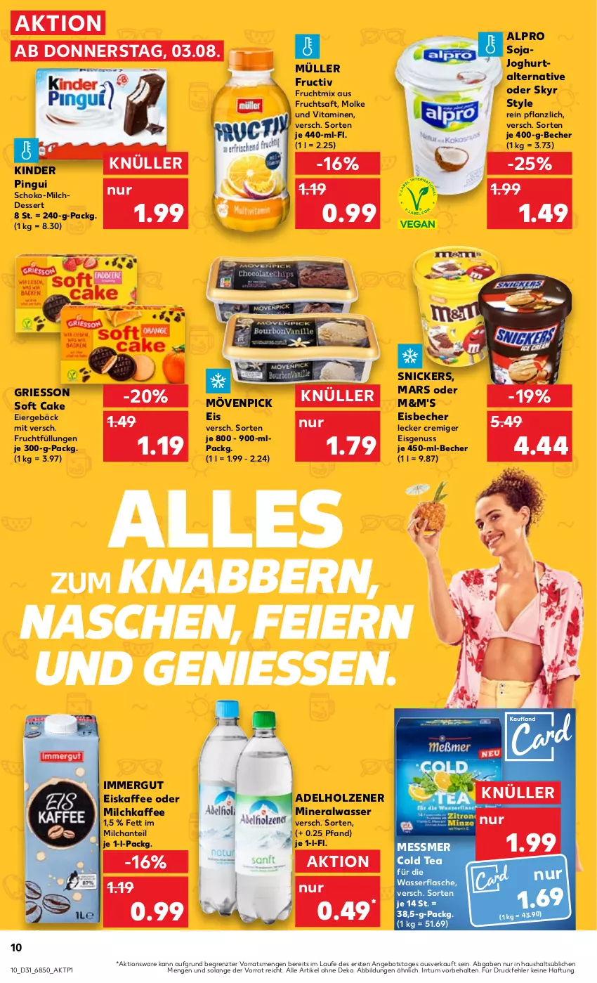 Aktueller Prospekt Kaufland - Prospekt - von 03.08 bis 09.08.2023 - strona 10 - produkty: adelholzener, alpro, Alwa, angebot, Becher, dessert, eier, eis, eisbecher, eiskaffee, flasche, frucht, fruchtsaft, griesson, Holz, immergut, joghur, joghurt, kaffee, Kinder, kinder pingui, mars, milch, Milchdessert, mineralwasser, mövenpick, mövenpick eis, Müller, nuss, pingui, saft, schoko, Skyr, snickers, soja, Sojajoghurt, Ti, vita, Vitamine, wasser, ZTE