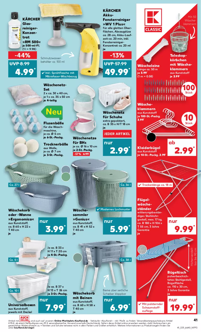 Aktueller Prospekt Kaufland - Prospekt - von 03.08 bis 09.08.2023 - strona 41 - produkty: akku, Behälter, bügel, bügeltisch, decke, Deckel, eis, erde, fenster, flasche, Glasreiniger, Kärcher, Klammern, kleid, kleider, kleiderbügel, korb, Körbchen, lamm, latte, leine, LG, mikrofaser, Mode, ndk, Rauch, reiniger, reis, Schal, Schale, schuhe, sprühflasche, Teleskop, Ti, tisch, Trockner, versandkostenfrei, Wanne, wäschekorb, waschmaschine, wasser, wolle