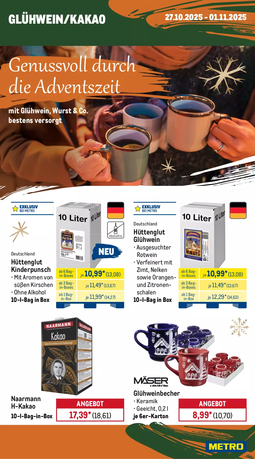 Aktueller Prospekt Metro - Wochen-Angebote - von 27.10 bis 01.11.2025 - strona 11 - produkty: alkohol, angebot, antipasti, asti, bag-in-box, Becher, eis, feinkost, gin, Glühwein, kakao, Kinder, kirsch, kirsche, kirschen, Mett, metten, Mettenden, nuss, ohne alkohol, orange, orangen, pizza, reis, rotwein, rügenwalder, rügenwalder mühle, Schal, Schale, Ti, wein, wurst, zitrone, zitronen
