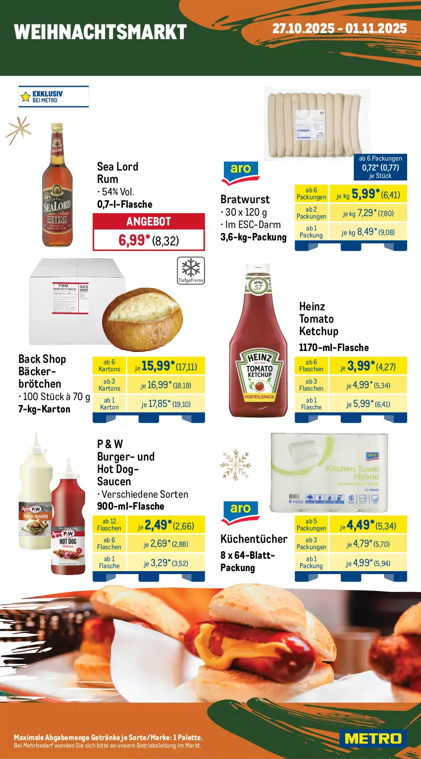 Aktueller Prospekt Metro - Wochen-Angebote - von 27.10 bis 01.11.2025 - strona 12 - produkty: angebot, auer, Bau, bratwurst, brötchen, burger, eis, ente, flasche, getränk, getränke, Gläser, gurke, gurken, haribo, heinz, hot dog, ketchup, kölln, Konserven, küche, Küchen, küchentücher, müsli, Palette, rapso, rapsöl, reines rapsöl, reis, rum, salat, salate, sauce, saucen, Ti, tomato ketchup, trolli, tücher, wurst