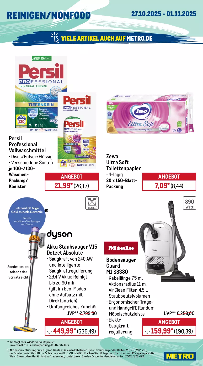 Aktueller Prospekt Metro - Wochen-Angebote - von 27.10 bis 01.11.2025 - strona 18 - produkty: akku, angebot, auer, Bau, beutel, bodensauger, decke, Dyson, eis, elle, ente, geschirr, geschirrspüler, Intel, kraft, mac, Metro, möbel, papier, persil, Reinigung, reis, Schere, sonderposten, staubbeutel, staubsauger, teller, Ti, Tiere, toilettenpapier, Trockner, vollwaschmittel, wärmepumpentrockner, waschmittel, wasser, zewa