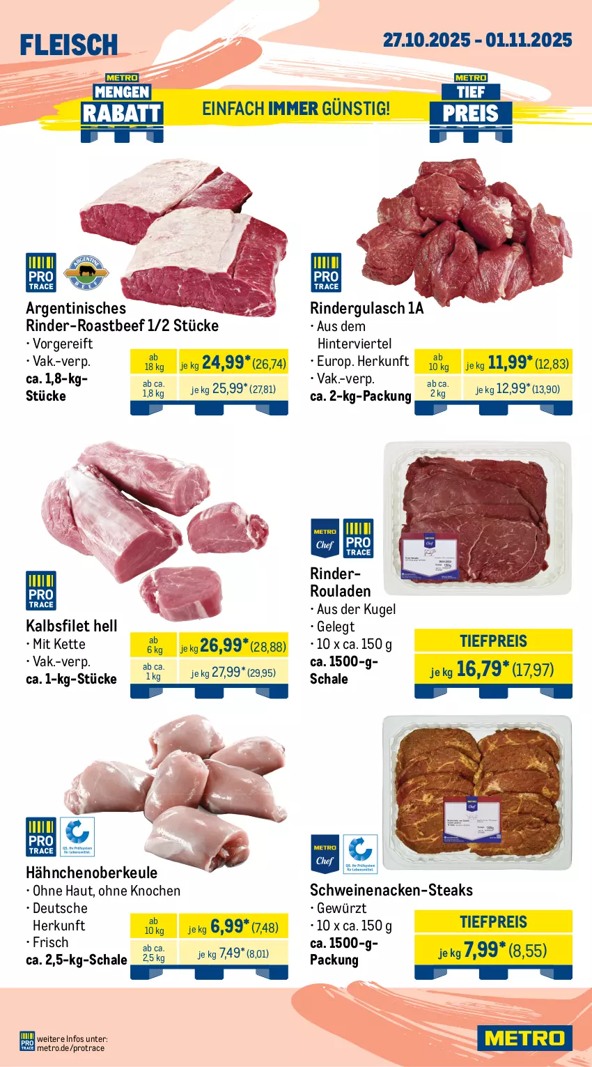 Aktueller Prospekt Metro - Wochen-Angebote - von 27.10 bis 01.11.2025 - strona 2 - produkty: angebot, beef, beutel, braten, brustfilet, bsf, butter, buttermilch, eis, ente, filet, fleisch, gewürz, gulasch, hähnchenbrust, hähnchenbrustfilet, kasseler, Kette, krustenbraten, Kugel, lamm, lammkeule, Metro, milch, reis, rind, rinder, rinderfilet, rindergulasch, Rinderroulade, rinderrouladen, roastbeef, rouladen, salomon, Schal, Schale, schinken, schnitten, schwein, schweine, schweinenacken, steak, steaks, Ti, tiefpreis, wein, weine