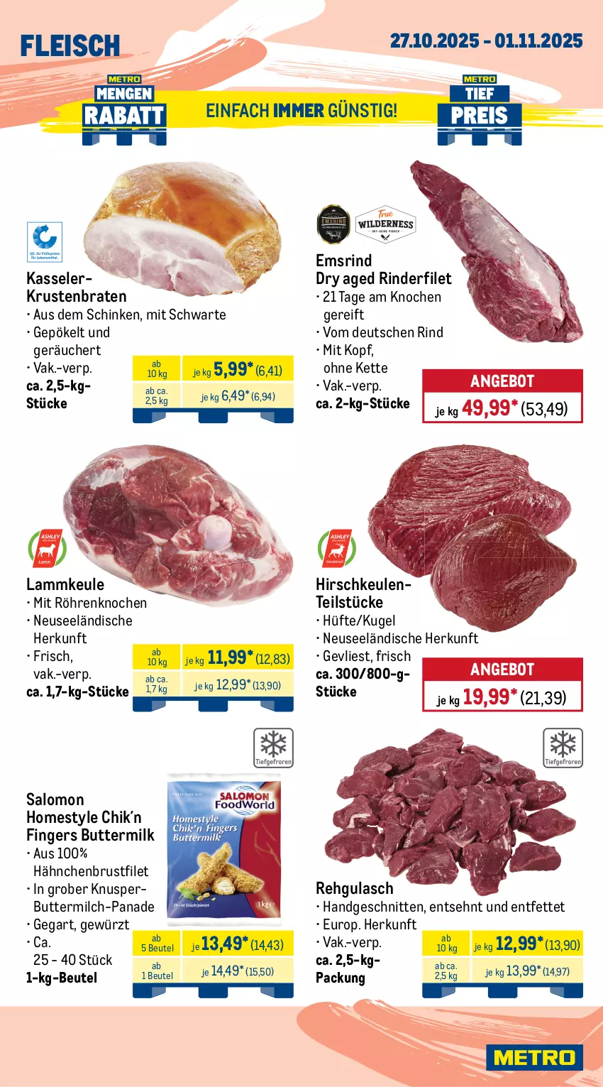 Aktueller Prospekt Metro - Wochen-Angebote - von 27.10 bis 01.11.2025 - strona 3 - produkty: angebot, beef, beutel, braten, brustfilet, bsf, butter, buttermilch, eis, ente, filet, fleisch, gewürz, gulasch, hähnchenbrust, hähnchenbrustfilet, kasseler, Kette, krustenbraten, Kugel, lamm, lammkeule, Metro, milch, reis, rind, rinder, rinderfilet, rindergulasch, Rinderroulade, rinderrouladen, roastbeef, rouladen, salomon, Schal, Schale, schinken, schnitten, schwein, schweine, schweinenacken, steak, steaks, Ti, tiefpreis, wein, weine