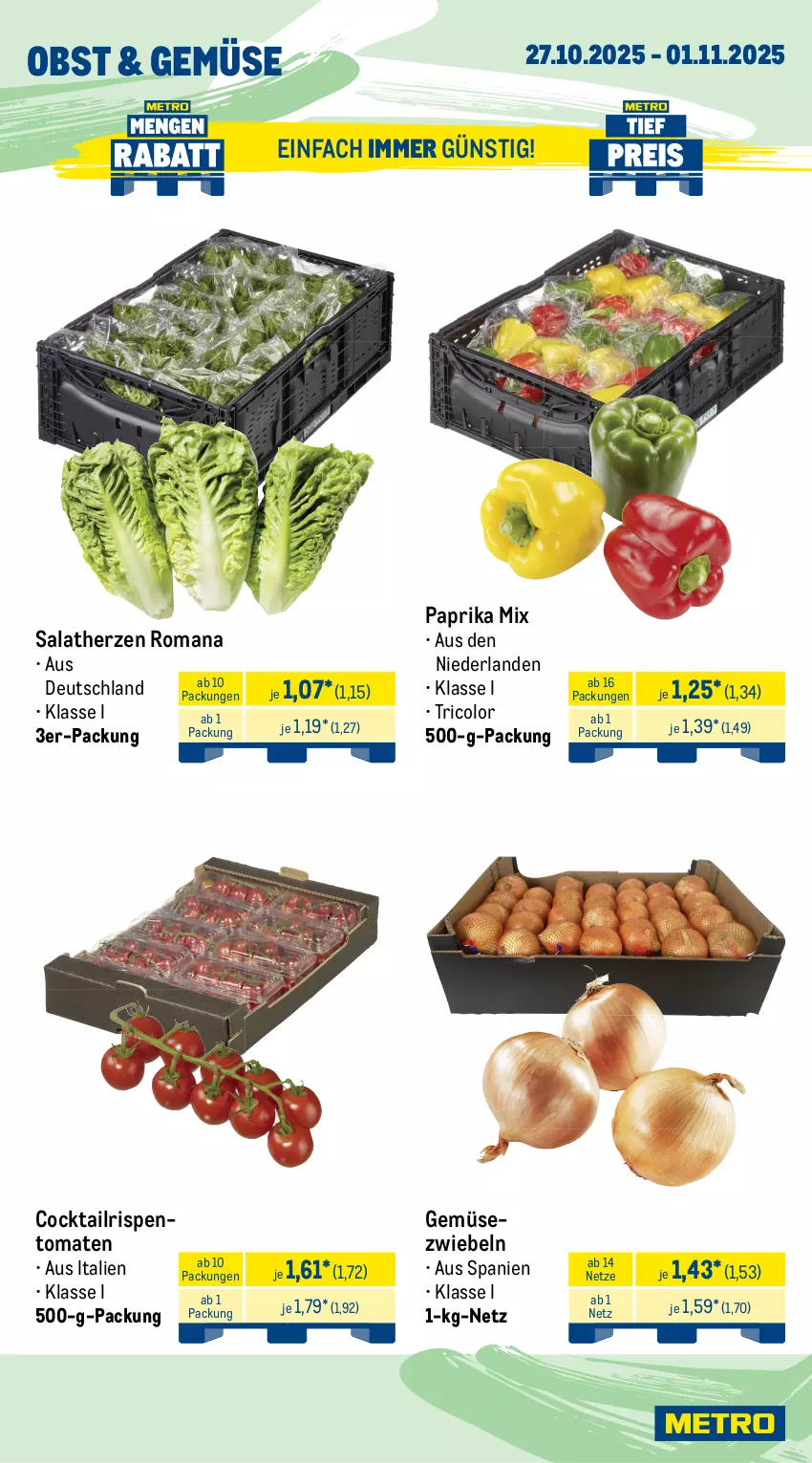 Aktueller Prospekt Metro - Wochen-Angebote - von 27.10 bis 01.11.2025 - strona 8 - produkty: angebot, arla, Becher, bio, cocktail, Gemüsezwiebel, Käse, käsescheiben, kerrygold, kerrygold extra, leerdammer, mac, milch, nuss, obst, paprika, paprika mix, rispentomaten, salat, salatherzen, salz, schnittkäse, schnittkäsescheiben, Ti, tomate, tomaten, weidemilch, zwiebel, zwiebeln