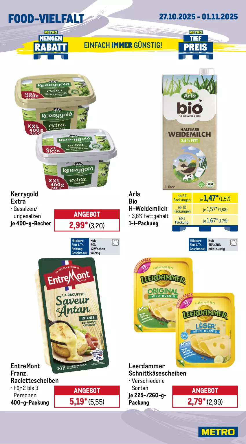 Aktueller Prospekt Metro - Wochen-Angebote - von 27.10 bis 01.11.2025 - strona 9 - produkty: angebot, arla, Becher, bio, cocktail, Gemüsezwiebel, Käse, käsescheiben, kerrygold, kerrygold extra, leerdammer, mac, milch, nuss, obst, paprika, paprika mix, rispentomaten, salat, salatherzen, salz, schnittkäse, schnittkäsescheiben, Ti, tomate, tomaten, weidemilch, zwiebel, zwiebeln