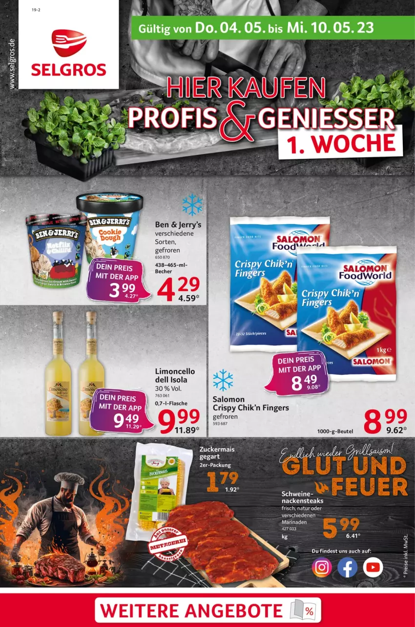 Aktueller Prospekt Selgros - Food - von 04.05 bis 10.05.2023 - strona 1 - produkty: angebot, angebote, beutel, dell, eis, LG, limo, mais, marinade, Nackensteak, nackensteaks, natur, reis, salomon, schwein, schweine, steak, steaks, wein, weine, zucker, zuckermais