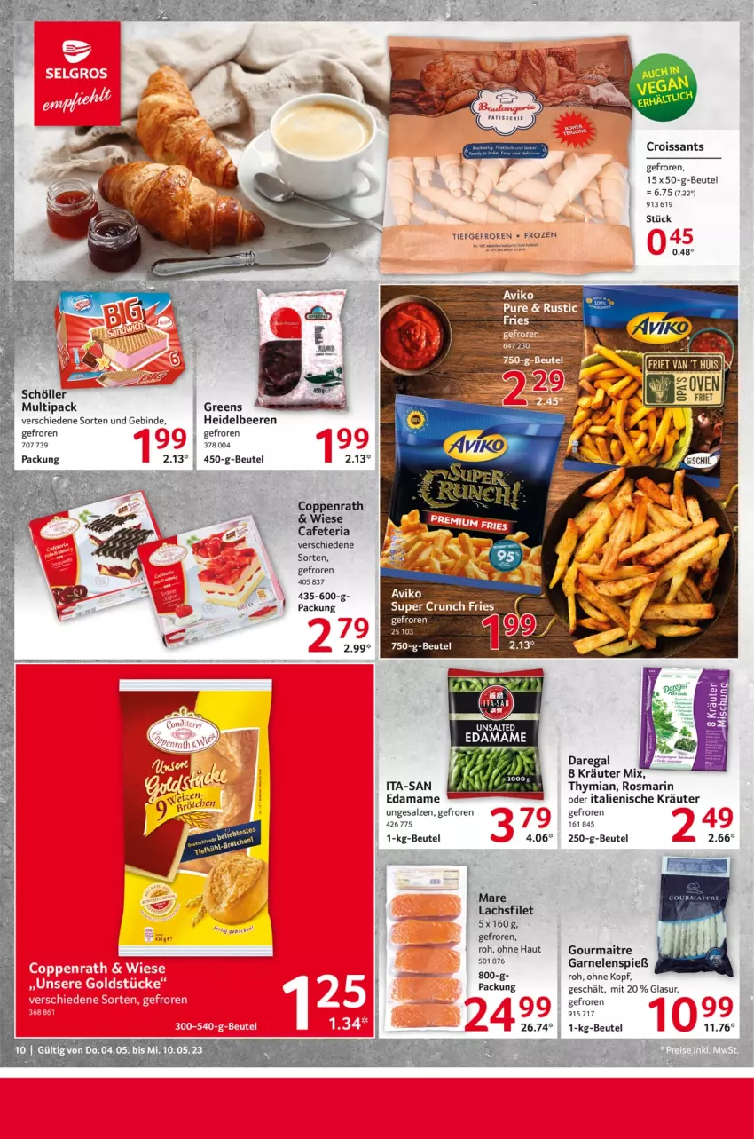 Aktueller Prospekt Selgros - Food - von 04.05 bis 10.05.2023 - strona 10 - produkty: beere, beeren, beutel, coppenrath, Croissant, croissants, filet, garnelen, heidelbeere, heidelbeeren, kräuter, lachs, lachsfilet, mam, regal, Ria, rosmarin, salz, Schöller, Ti