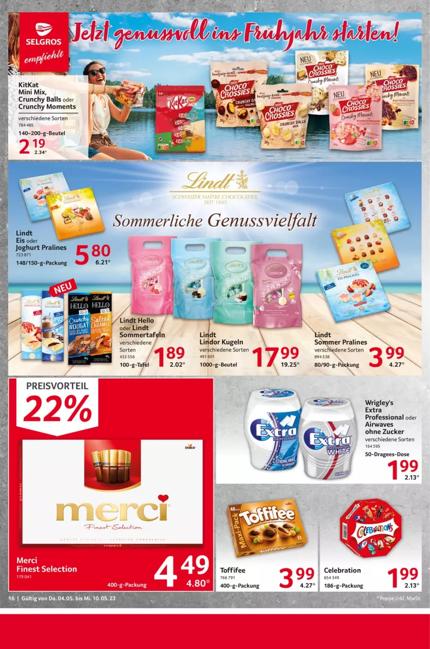 Aktueller Prospekt Selgros - Food - von 04.05 bis 10.05.2023 - strona 16 - produkty: ball, beutel, eis, joghur, joghurt, kitkat, Kugel, lindor, lindt, merci, merl, nuss, preisvorteil, reis, Ti, toffifee, zucker