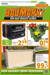 Gazetka promocyjna  - Prospekt für Globus Baumarkt  Achern - Gazetka - ważna od 19.02 do 19.02.2022 - strona 1 - produkty: angebot, angebote, Blüte, braun, Brei, brie, briketts, Holz, Kamin, Laufen, Liege, natur, Palette, pflanze, Primeln, Ti, topf