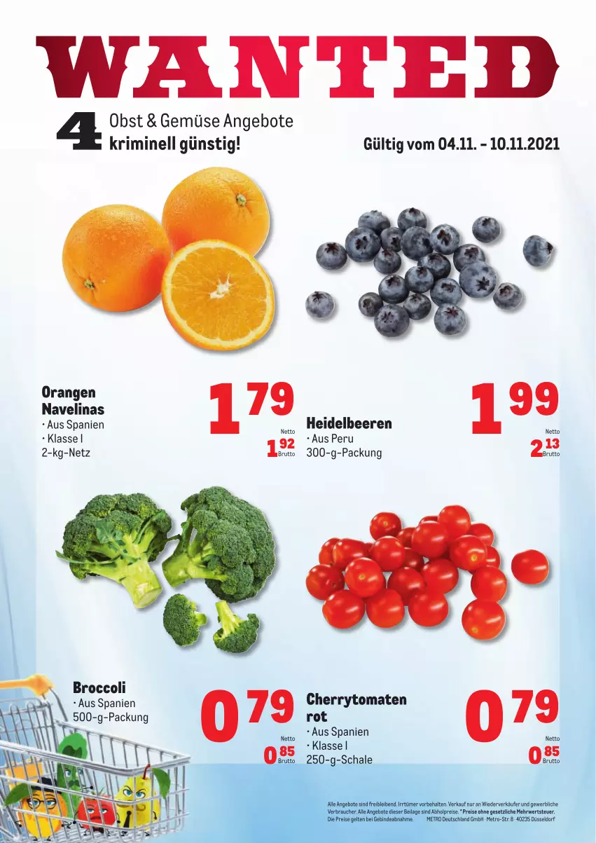 Aktueller Prospekt Metro - Obst & Gemüse Frischepreise - von 04.11 bis 10.11.2021 - strona 1