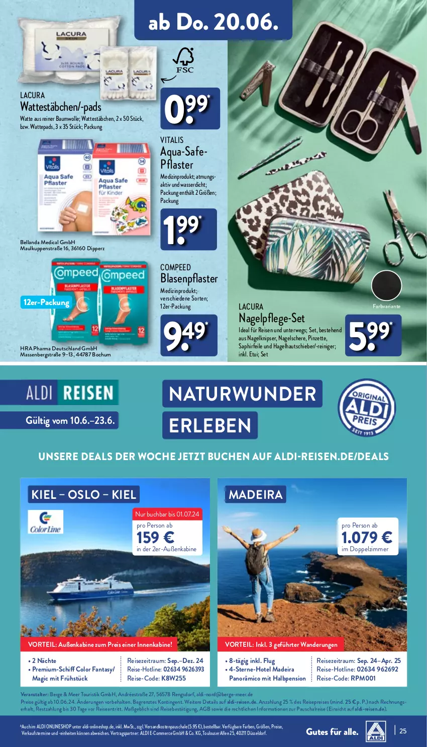 Aktueller Prospekt Aldi Nord - Von Montag - von 17.06 bis 22.06.2024 - strona 25 - produkty: aldi, aqua, Bau, buch, Compeed, dip, eis, fanta, medizinprodukt, natur, ndk, pflaster, Pinzette, reiniger, reis, Ria, rwe, Schal, Schale, Schere, Ti, vita, vitalis, wasser, wolle, ZTE