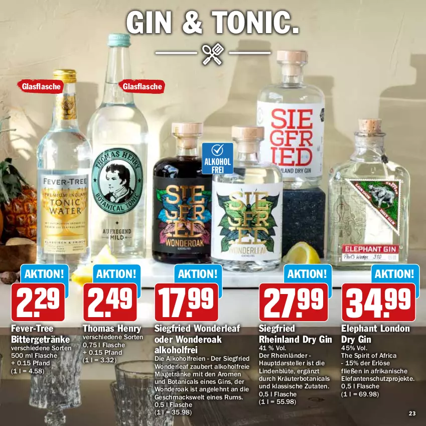 Aktueller Prospekt Hit - Prospekte - von 14.08 bis 02.09.2023 - strona 23 - produkty: alkohol, Blüte, dry gin, Elefant, elle, fever-tree, flasche, getränk, getränke, gin, glasflasche, kräuter, mac, Mixgetränk, rum, teller, thomas henry, Ti, tonic