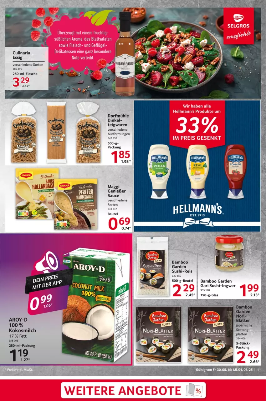 Aktueller Prospekt Selgros - Food - von 30.05 bis 04.06.2025 - strona 11 - produkty: bamboo, beutel, culinaria, eis, essig, flasche, ingwer, kokos, kokosmilch, latte, maggi, milch, reis, Ria, sauce, Sushi, teigwaren
