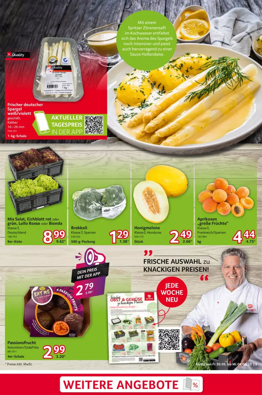 Aktueller Prospekt Selgros - Food - von 30.05 bis 04.06.2025 - strona 3 - produkty: aprikose, aprikosen, bio, brokkoli, eis, frucht, früchte, honig, honigmelone, melone, passionsfrucht, reis, salat, Schal, Schale, spargel, Ti