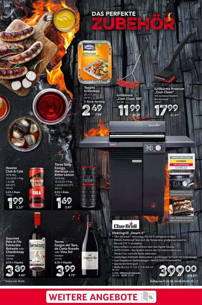 Aktueller Prospekt Selgros - Food - von 30.05 bis 04.06.2025 - strona 7 - produkty: angebot, angebote, aust, auto, bürste, bürsten, char-broil, cola, edelstahl, Elektro, elle, grill, grillfläche, Havana Club, LG, Rauch, rotwein, saft, Schrank, Three Sixty, Ti, trolli, wein